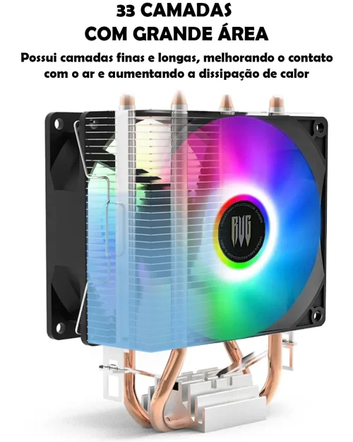 Air Cooler Processador Duplo Pc Cpu Rgb Intel Amd Universal - Imagem 3