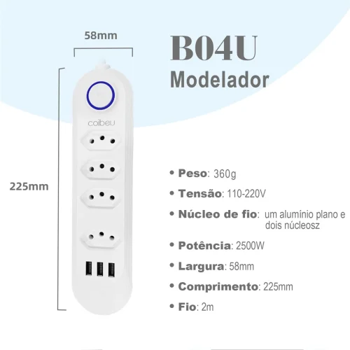 tomada usb,2m,tomada,filtro de linha,plug,extensão tomada,extensao de tomada elétrica,torre de tomadas retrátil padrão brasil - Imagem 6