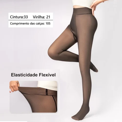 Meia Calca Acolchoada Quente e Fria, Meia-calça Elástica de Inverno Para Mulheres Pelúcia Super Quente Com Pé - Imagem 2
