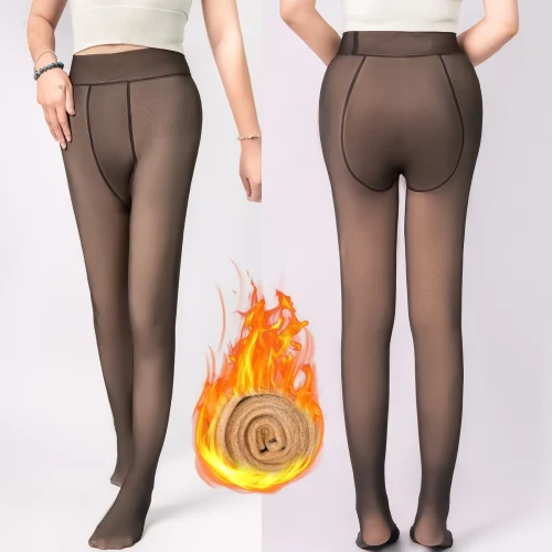 Meia Calca Acolchoada Quente e Fria, Meia-calça Elástica de Inverno Para Mulheres Pelúcia Super Quente Com Pé - Imagem 8
