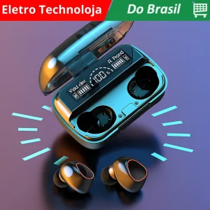 Fone de ouvido Bluetooth 5.1 com estojo LED digital, à prova d'água, potente, bateria de longa duração, controle por toque