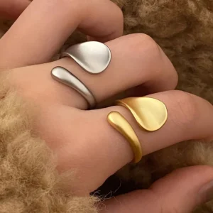 Elegante vintage irregular ouro prata abertura anel presente de aniversário para mulheres