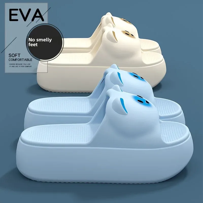 Novo verão feminino fundo grosso deslizamento-on sapatos casa aumentar dos desenhos animados anti-deslizamento ao ar livre usar anti-odor sapatos de praia leve sli