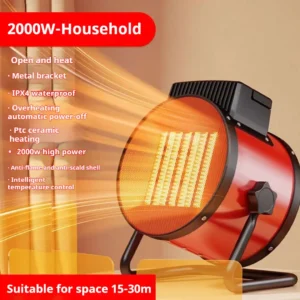 Aquecedor elétrico de ar com termostato, 2000w, uso interno, aquecimento rápido, ajuste de 3 velocidades, proteção contra superaquecimento, aquecedor de espaço