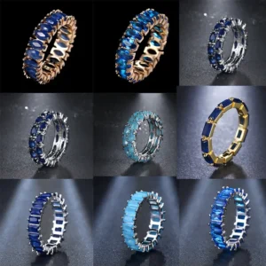 Venda quente da temporada nova série de anel de zircão azul cobre micro-montagem jóias acessórios transfronteiriços elegante casamento noivado