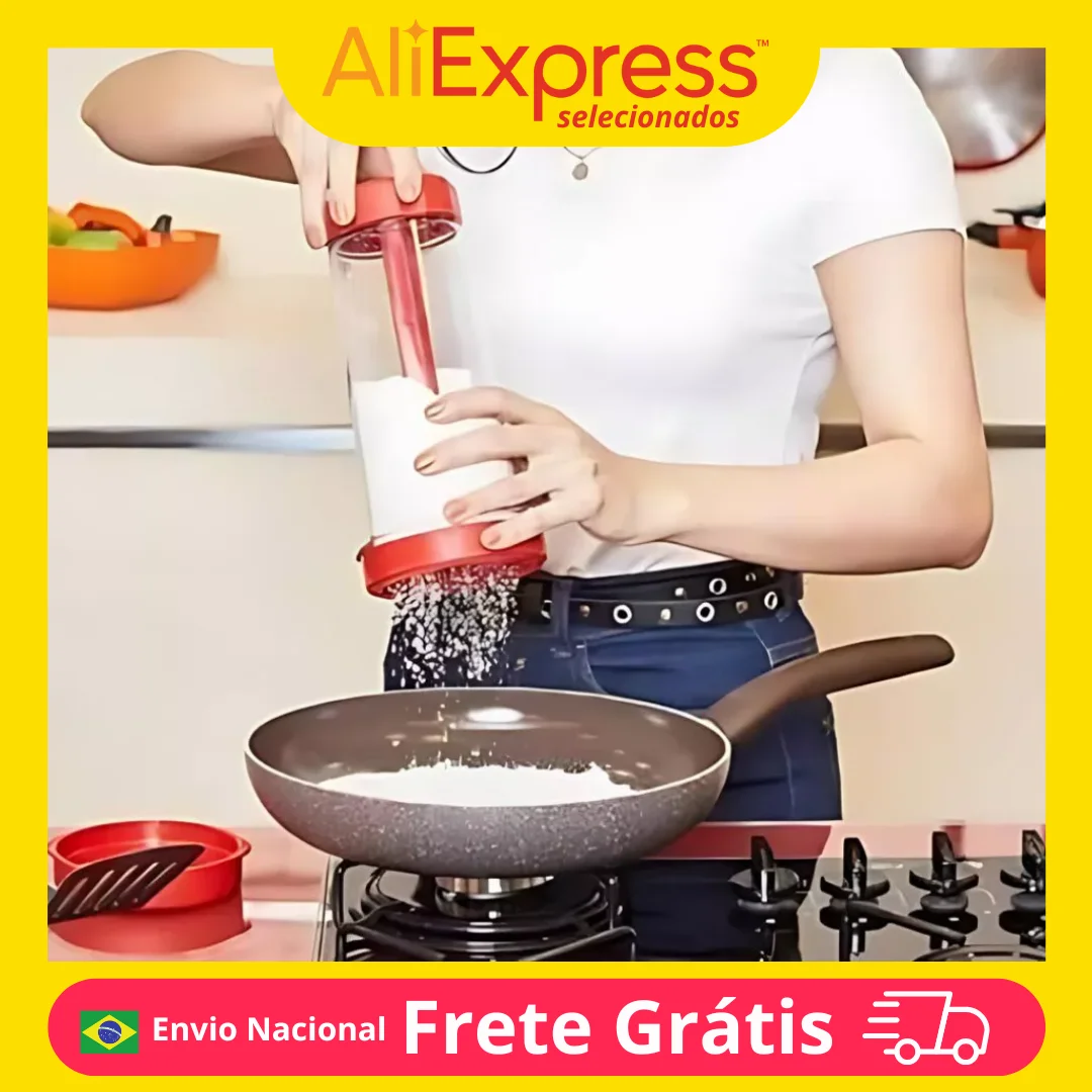 Peneira Tapioca Farinha Açúcar Polvilhador Cozinha Aço Inox Plástico Resistente Fina Grossa Utensílio Culinário Multiuso Confeit
