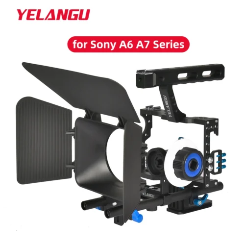 Yelangu kit de equipamento de gaiola de câmera para sony a7s a7 a7r a72 a7rii a7sii a6000 a6500 a6300 com montagens de sapata fria dupla roscas de 1/4