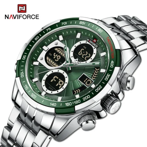 Naviforce relógios de pulso masculinos casual esporte aço inoxidável à prova dwaterproof água luminosa dupla exibição relógio quartzo masculino reloj hombre
