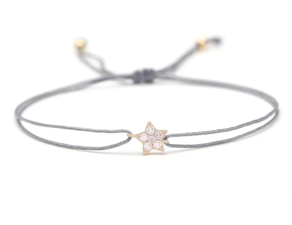 Mini cordão trançado com estrela de cinco pontas, pulseira de cobre de cristal preto com zircônia, branca, vermelha e cinza, joia bonita para homens e mulheres - Imagem 6