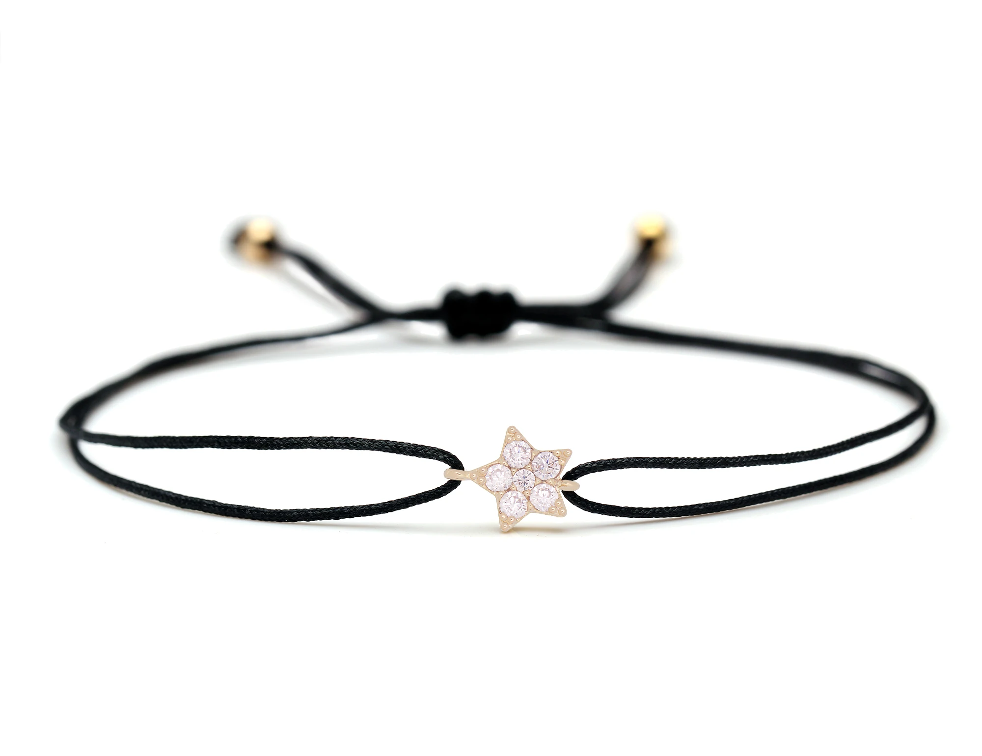 Mini cordão trançado com estrela de cinco pontas, pulseira de cobre de cristal preto com zircônia, branca, vermelha e cinza, joia bonita para homens e mulheres - Imagem 5
