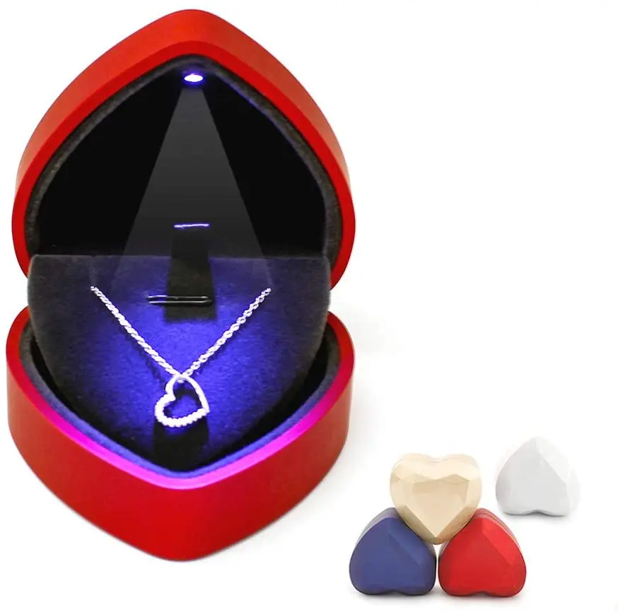 Forma de coração led luz colar pingente pulseira tornozeleira titular caixa proposta casamento banda exibição armazenamento caixa jóias