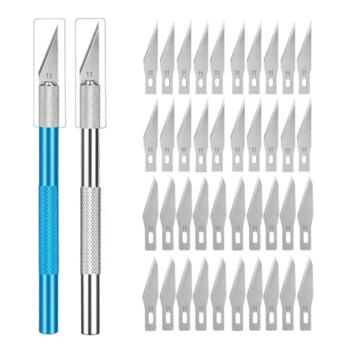 Kit de faca de metal antiderrapante para gravação + 40/10 unidades # Facas artesanais de cortador de 11 lâminas para ferramentas manuais de reparo de PCB de celular