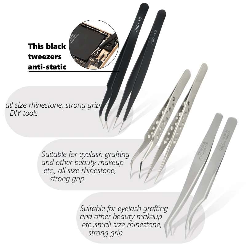 Qiao excelente qualidade pinças dobrar + reta novo aço inoxidável industrial anti-estática cruz pinças acessórios de costura ferramentas - Imagem 5