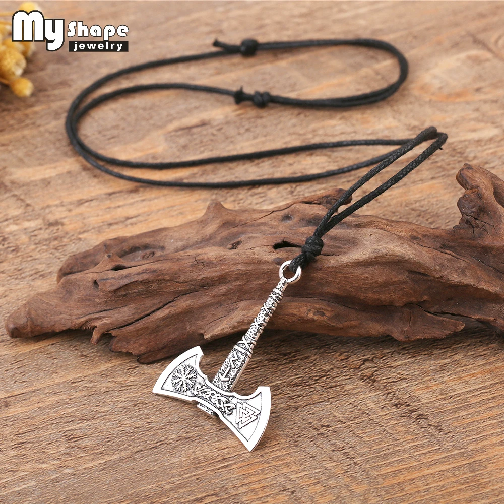 My Shape Viking Ax Machado Colar para Homens Norse Viking Runes Compass Bandeira Pingente Cadeia Amuleto Do Vintage Jóias Do Menino Masculino Presentes