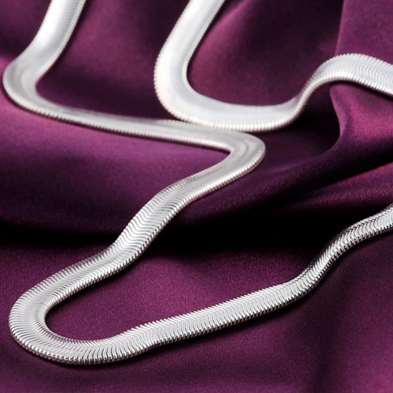 Doteffil 925 prata esterlina 16/18/20/22/24 Polegada 6mm corrente de cobra plana colar para mulher homem moda festa de casamento charme jóias - Imagem 3