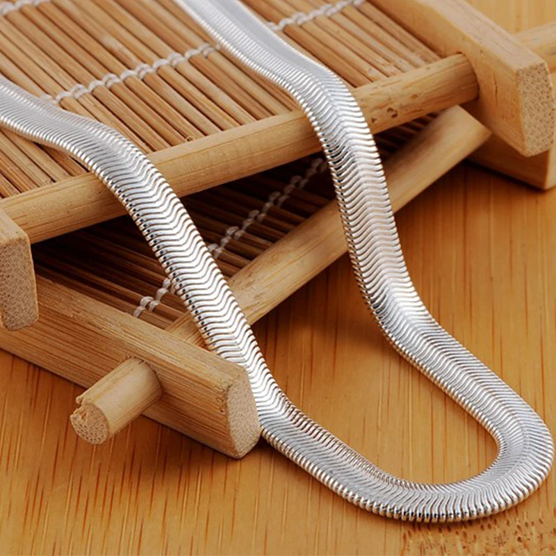 Doteffil 925 prata esterlina 16/18/20/22/24 Polegada 6mm corrente de cobra plana colar para mulher homem moda festa de casamento charme jóias - Imagem 5