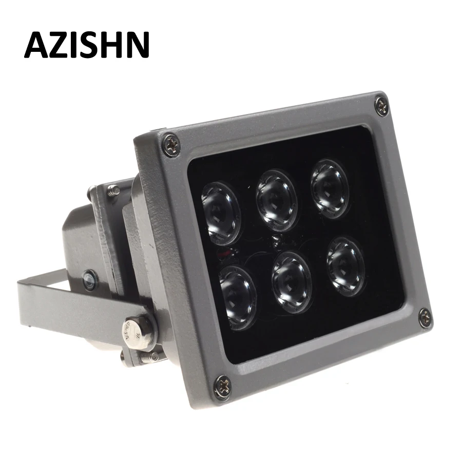Lâmpada Azishn-infravermelha para câmera de cctv, 6pcs, luz led, ir, ao ar livre, impermeável, visão noturna