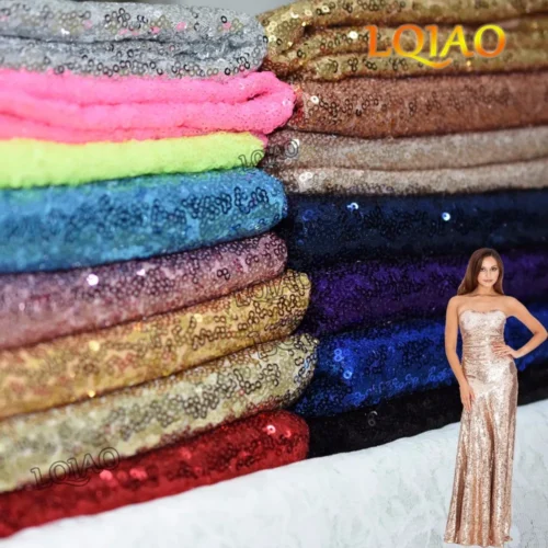 Tecido de lantejoulas bordadas e brilhantes, tecido dourado e prateado brilhante para vestimenta, festa, eventos, decoração de mesa, 1 jarda