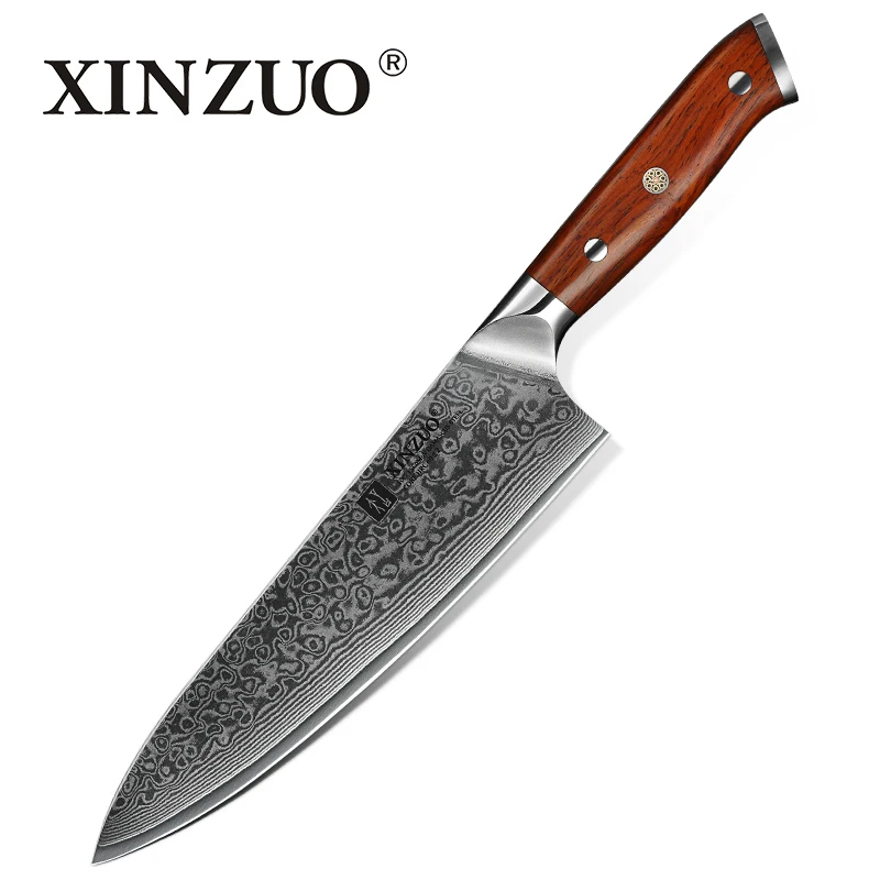 XINZUO-Kitchen Knife Sets, Japonês Forjado, Aço Damasco, Santoku Facas, Aço inoxidável, Rosewood Handle, 1Pc, 3Pcs - Imagem 8