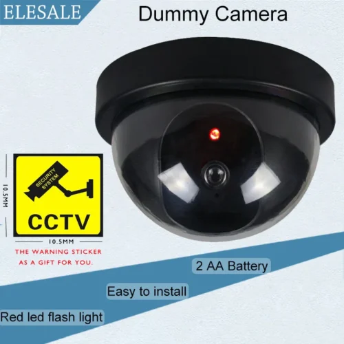 Criativo preto plástico dome cctv manequim câmera, falso LED piscando, energia via aa bateria, sistema de segurança de vigilância