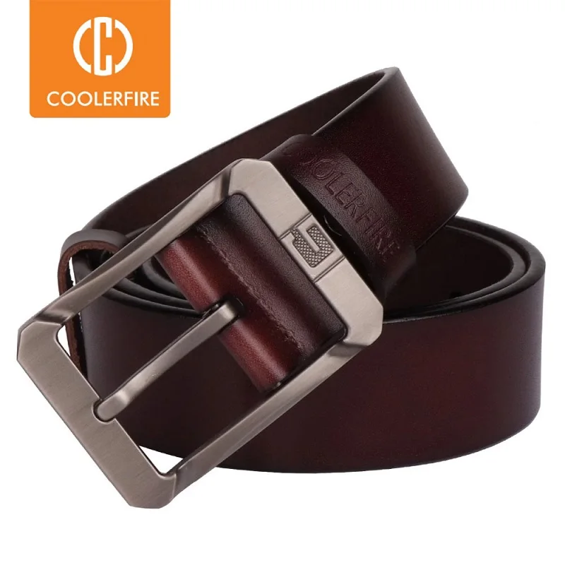Coolerfire cintos de couro genuíno para homens marca masculina pino fivela jeans cowboy cinto dos homens designer luxo cinto de couro de alta qualidade