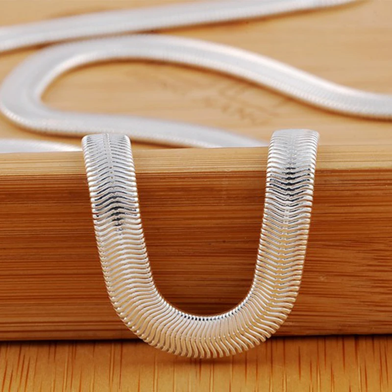 Doteffil 925 prata esterlina 16/18/20/22/24 Polegada 6mm corrente de cobra plana colar para mulher homem moda festa de casamento charme jóias - Imagem 4