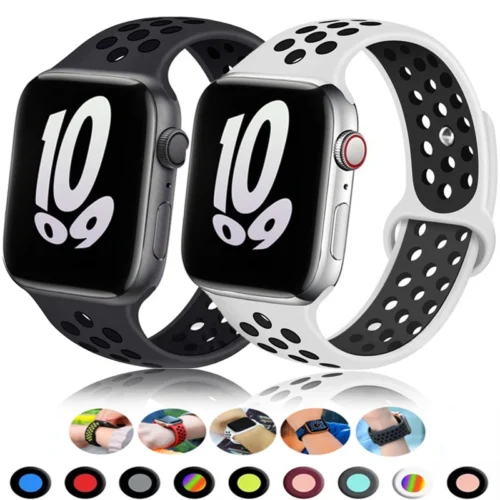 Pulseira esportiva para Apple Watch de 46 mm, 44 mm, 40 mm, 42 mm, 38 mm, 41 mm e 45 mm, respirável, compatível com iWatch Series 10, 9, 8, 7, 6, SE, 5, 3, Ultra 2 e 49 mm.