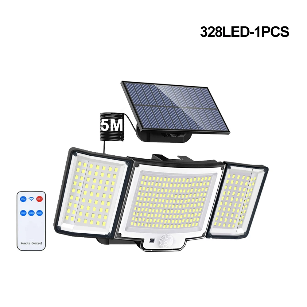 106/318 LED luz solar ao ar livre 328 holofotes LED IP65 à prova d'água sensor de movimento luzes de segurança de inundação solar humana 3 modos - Imagem 13
