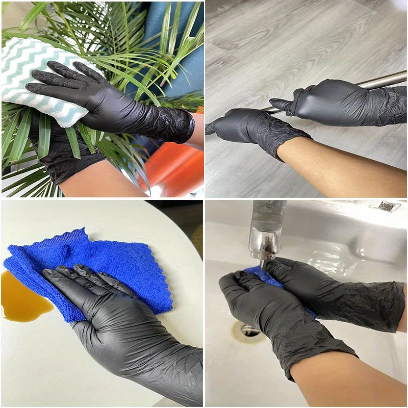 100/50/20 pçs luvas de nitrilo preto engrossado luvas descartáveis para limpeza cabeleireiro à prova dwaterproof água lavar louça tatuagem luvas - Imagem 6
