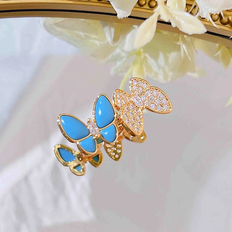 Anel de borboleta azul elegante para mulheres zircônia cúbica luxo clássico ajustável joias abertas Z539 - Imagem 4