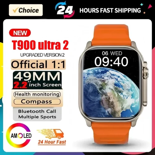 Relógio Inteligente Masculino T900 Ultra 2 2025, 49mm, Série 8, Tela AMOLED de 2,09", NFC, Bússola, Resistente à Água, Compatível com iOS, IWO Ultra 8