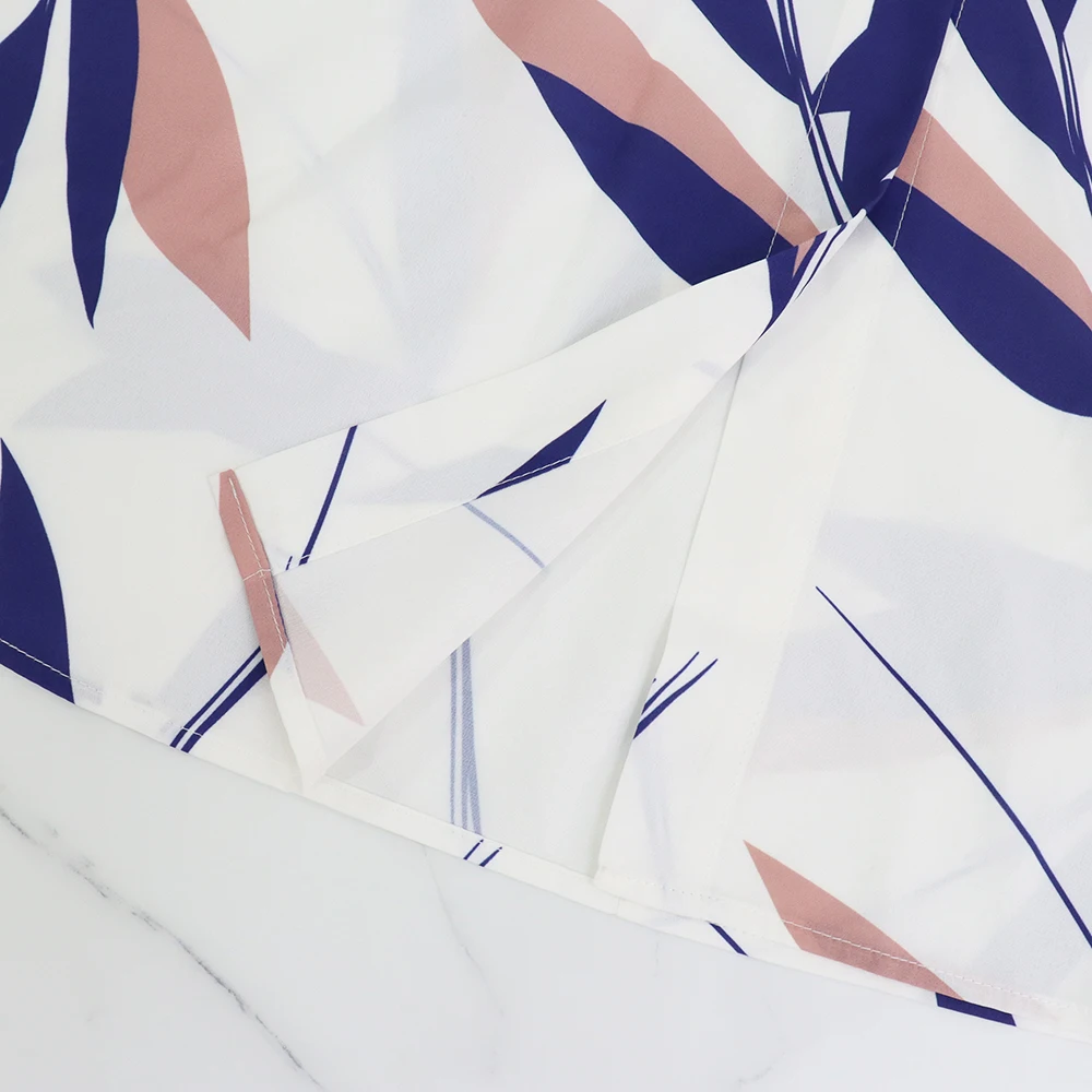 Vestido de peito único com estampa de folhas, vestido elegante de manga curta Aline com decote em V para primavera e verão, roupas femininas - Imagem 6