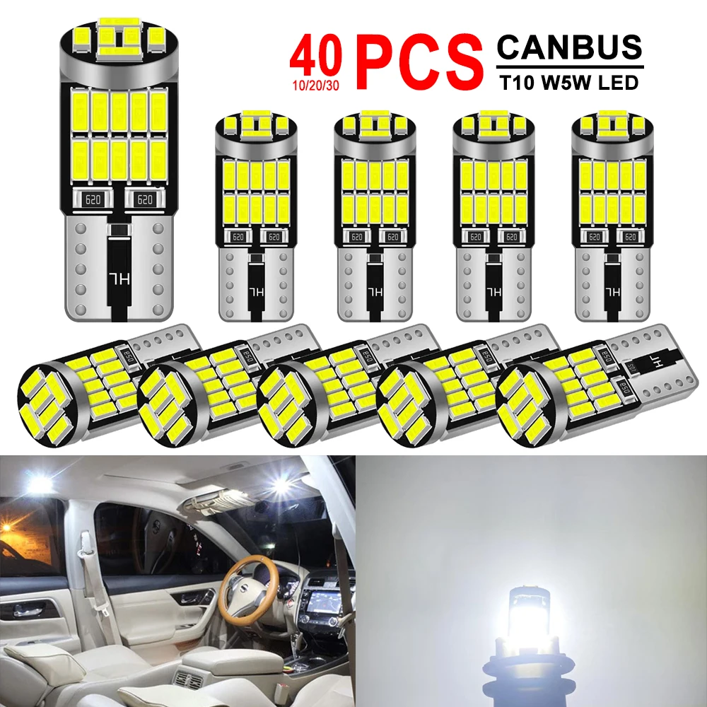 10-40 pces t10 w5w lâmpada led canbus sem erro 12v 4014-26smd 400lm 6500k super brilhante branco interior do carro cúpula porta mapas luzes do tronco