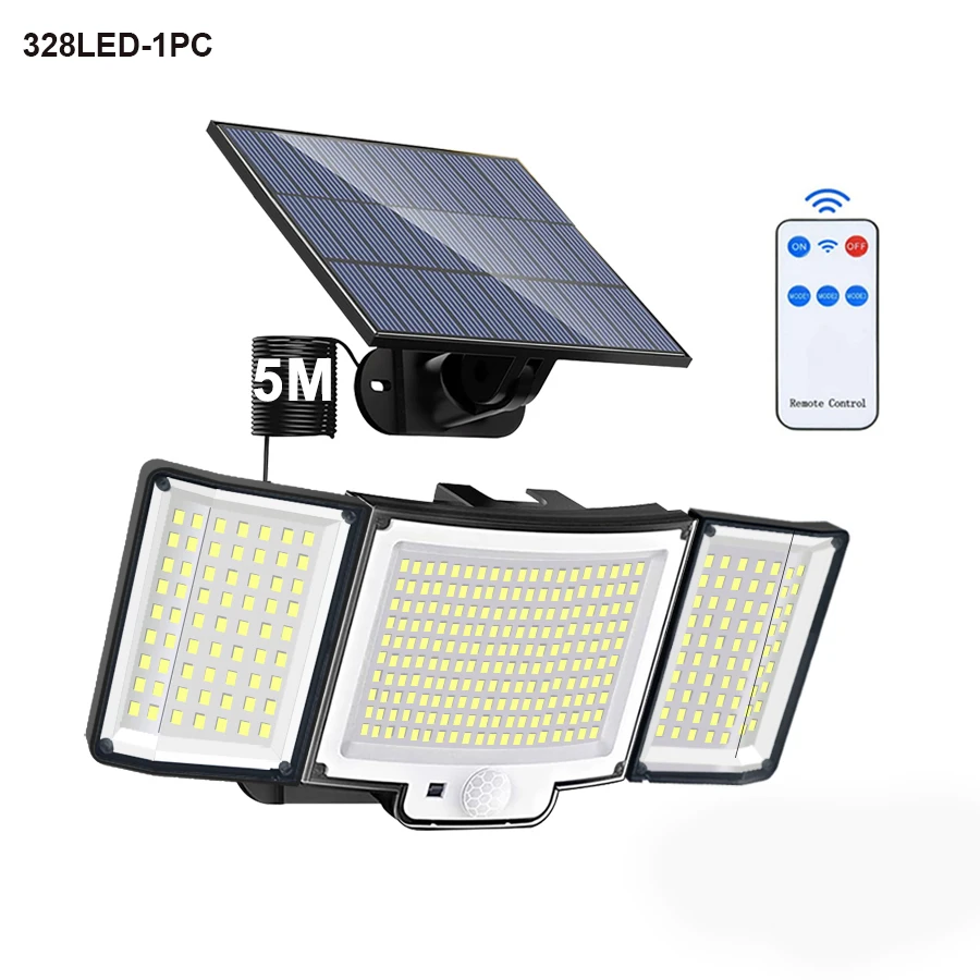 106/318 LED luz solar ao ar livre 328 holofotes LED IP65 à prova d'água sensor de movimento luzes de segurança de inundação solar humana 3 modos - Imagem 9