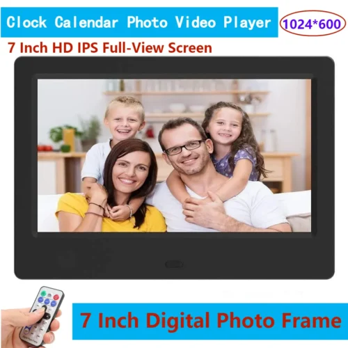 Porta-retratos digital HD IPS de 7 polegadas com controle remoto, reprodução de fotos, vídeos e músicas via USB ou cartão SD. Ideal para presentear sua mãe.