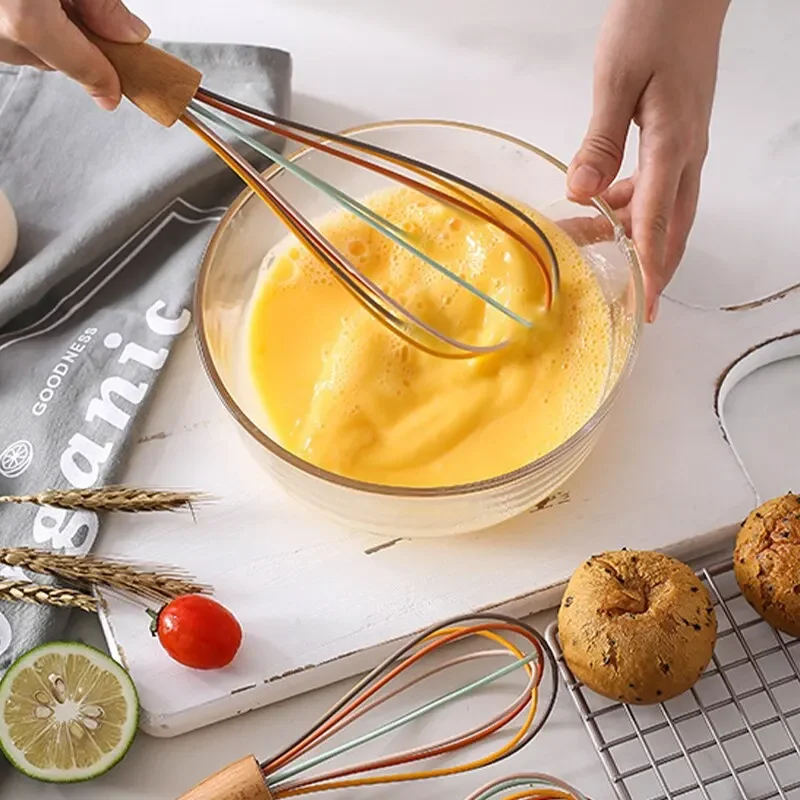 Whisk rotativo semiautomático, Whisk de aço inoxidável, Creamer com alça de vaso de madeira de faia, Kitchen Hand Mixer, G041 - Imagem 3