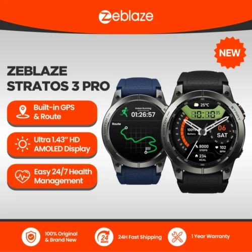 Novo zeblaze stratos 3 pro gps relógio inteligente 1.43 "hd amoled display embutido gps bluetooth chamadas telefônicas esportes smartwatch para homem