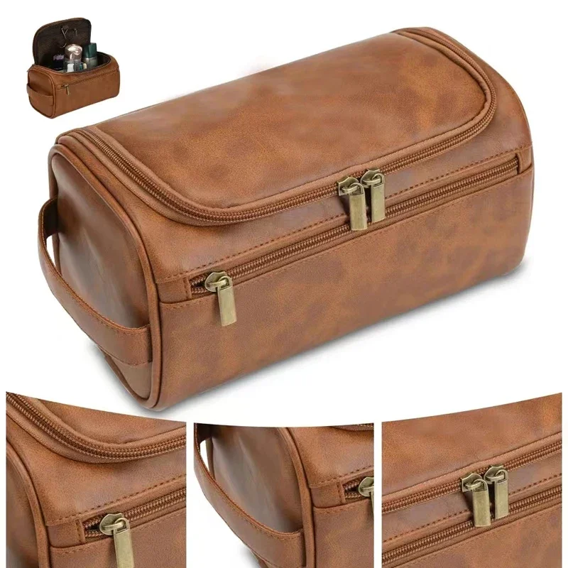 Mochatree bolsa vintage masculina, bolsa de higiene pessoal para viagem, necessária, negócios, cosméticos, organizador de armazenamento pendurado, sacos de lavagem - Imagem 2