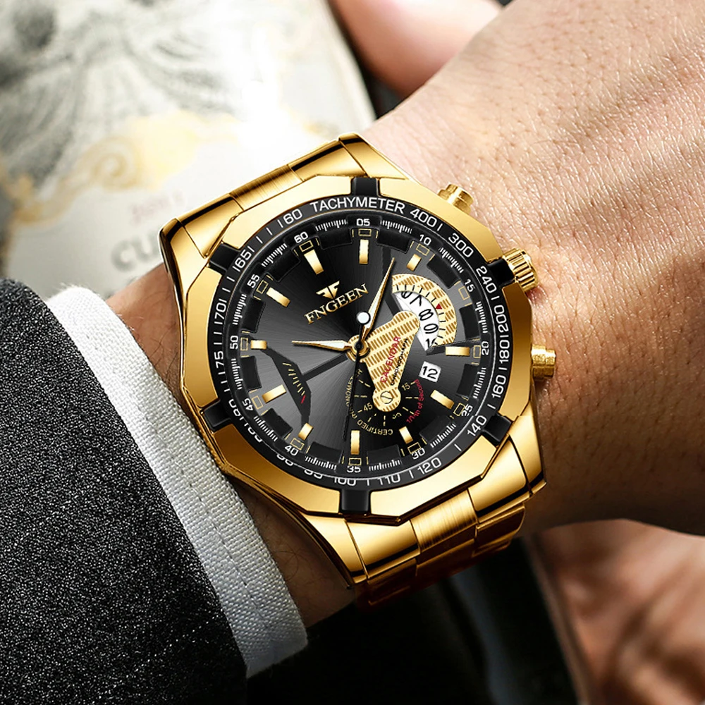 Relógio de pulso masculino FNGEEN com design moderno, mostrador decorativo, estilo militar casual, à prova d'água, com data e acabamento de luxo. - Imagem 6