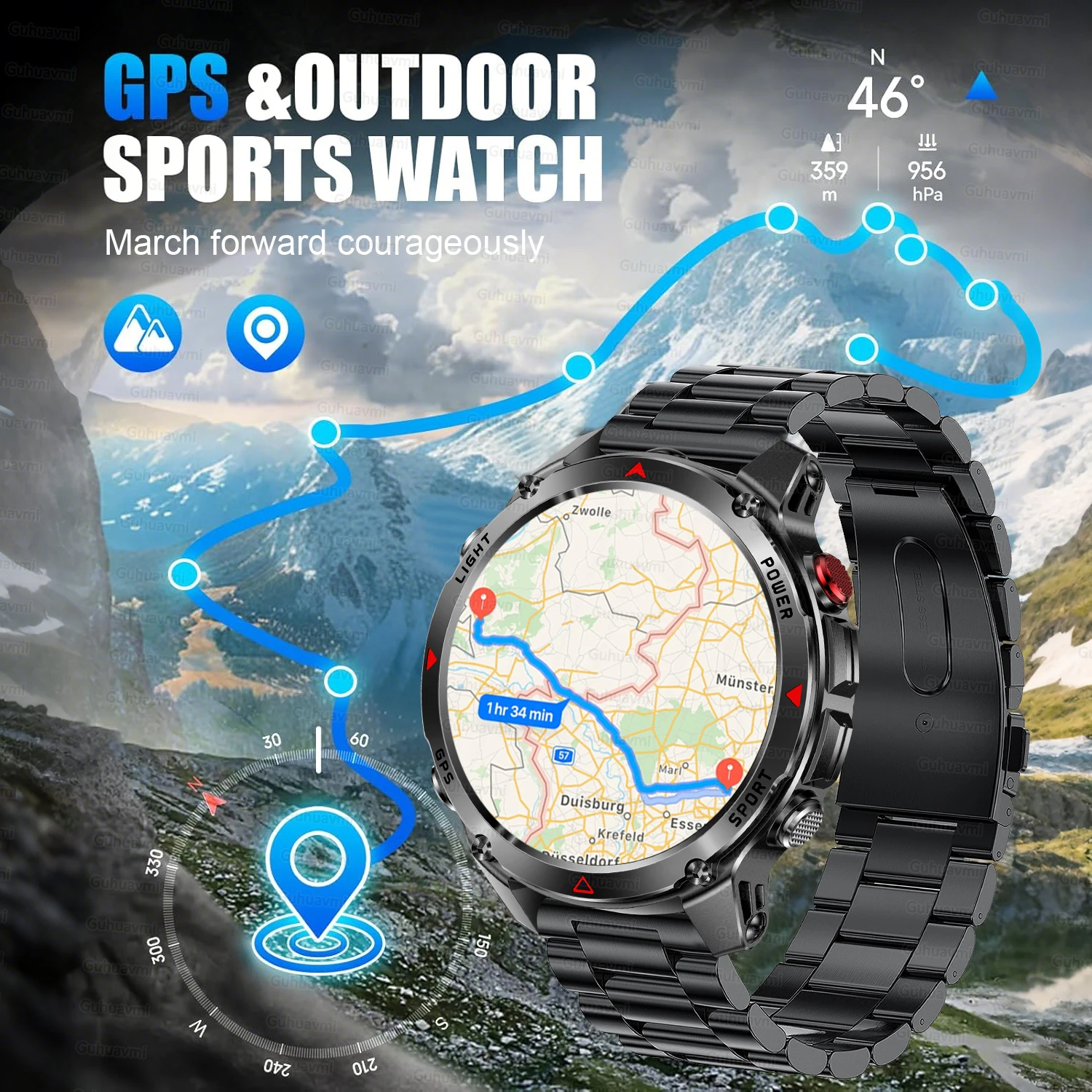 Novo Smartwatch Esportivo Profissional com GPS para Atividades ao Ar Livre (Ciclismo, Corrida, Natação), Bússola, Altímetro, Resistência à Água 3ATM, Pulseira Esportiva Masculina - Lançamento 2025 - Imagem 2