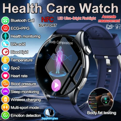 2025 novo nfc monitor de saúde ácido úrico pressão arterial oxigênio no sangue análise corporal relógio inteligente ecg + ppg relógio smartwatch masculino senhora