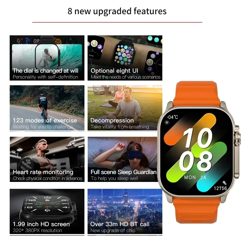 Novo Smartwatch T900 Ultra Smartwatch 49mm 2024 NFC Masculino Feminino GPS Rastreamento Bluetooth Chamada BT Música Jogos Carregamento Sem Fio - Imagem 2
