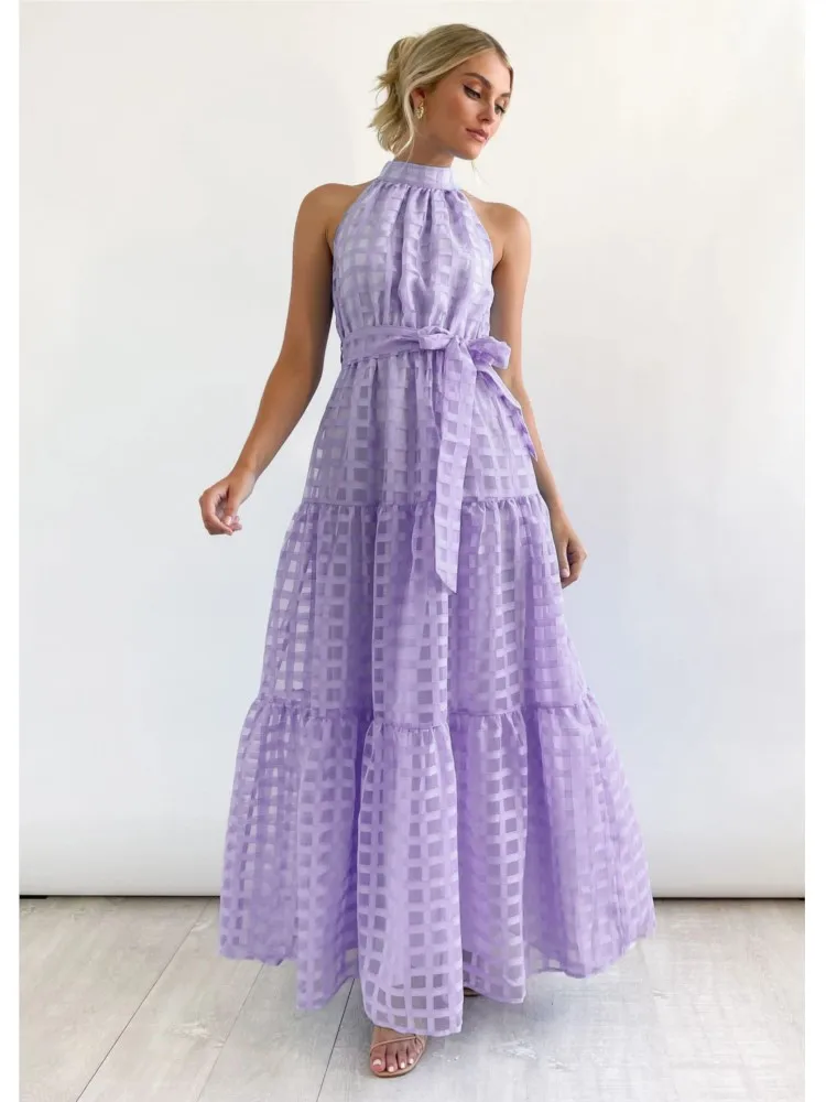 Moda elegante vestido de festa senhora sem mangas rendas vestidos longos robe femme casual férias saia vestidos para mulheres verão novo - Imagem 6