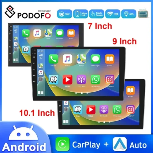 Podofo 10.1"/9"/7" rádio automotivo Android 2din reprodutor multimídia de vídeo carplay android auto estéreo para toyota volkswagen hyundai