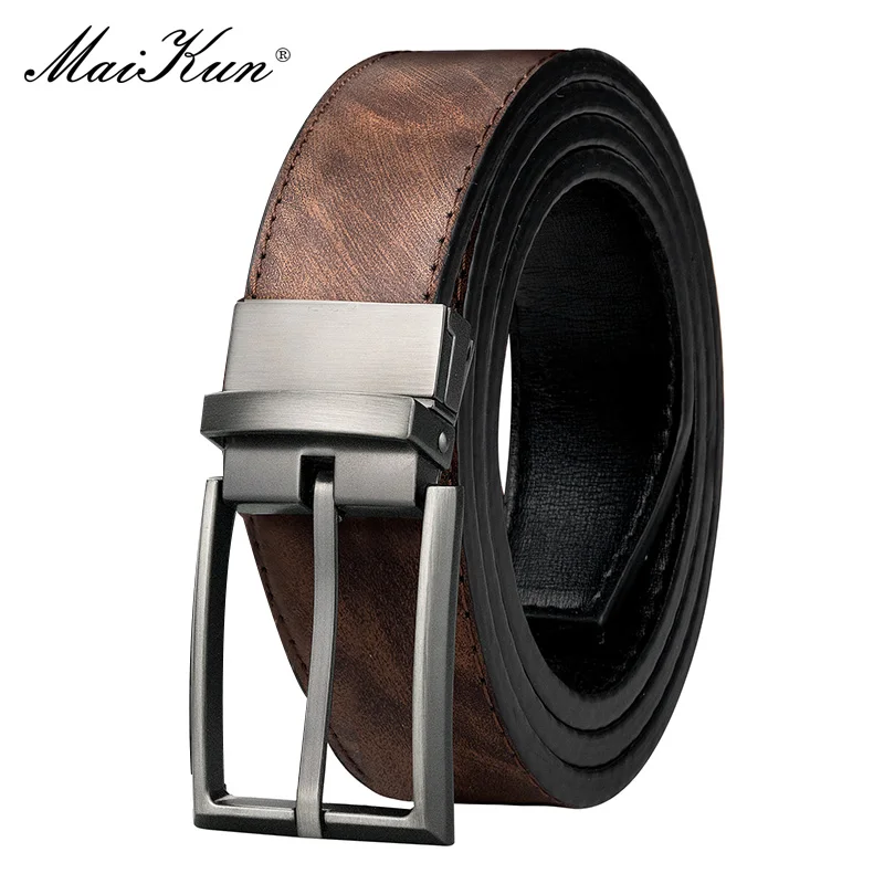 Maikun Designer Pin Buckle Cintos De Couro Para Homens, Cintos De Café Reversíveis De Luxo, Moda Empresarial