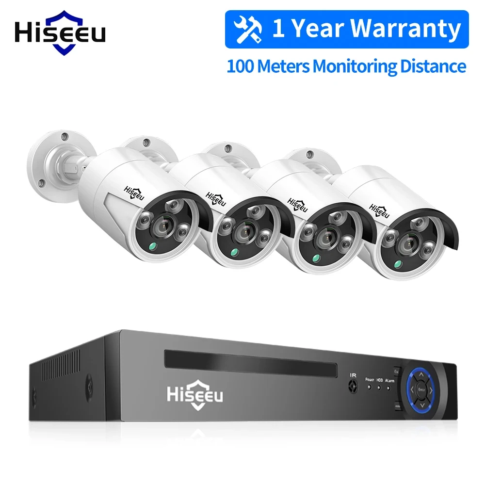 Hiseeu-IP Security Surveillance Camera System Kit, Casa ao ar livre, Impermeável, Vídeo, Gravação de Áudio, ONVIF, POE, NVR, 5MP, 3MP, 8CH
