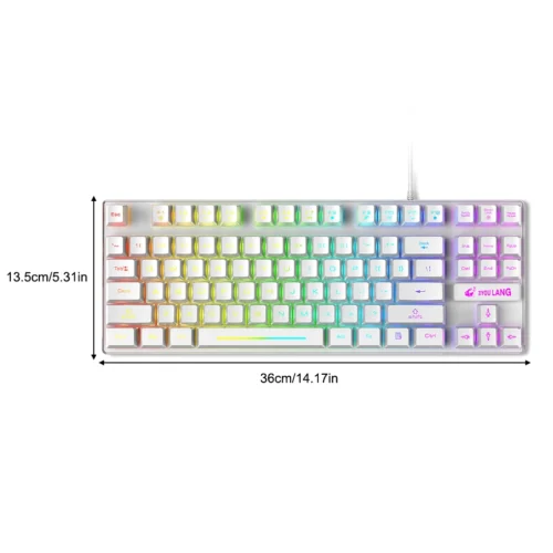Teclado retroiluminado com fio universal, teclado mecânico de 87 teclas, acessórios ergonômicos para computador, branco, cor única
