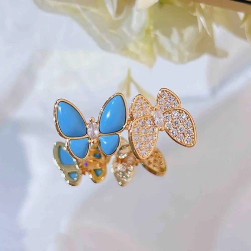 Anel de borboleta azul elegante para mulheres zircônia cúbica luxo clássico ajustável joias abertas Z539