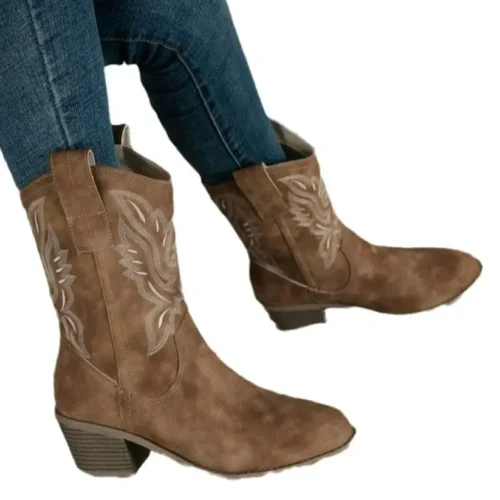 Inverno outono cabeça redonda capa de couro vestindo salto alto feminino versátil confortável moda botas femininas tamanho grande