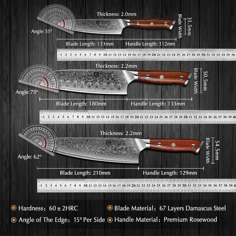 XINZUO-Kitchen Knife Sets, Japonês Forjado, Aço Damasco, Santoku Facas, Aço inoxidável, Rosewood Handle, 1Pc, 3Pcs - Imagem 6